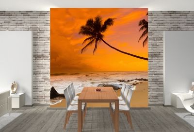 T0679 Wallpaper Sea sunset with palms