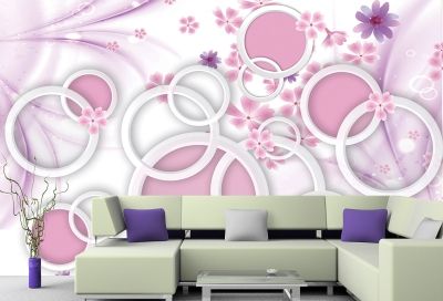 T9005 Wallpaper 3D Abstract flowers and circles