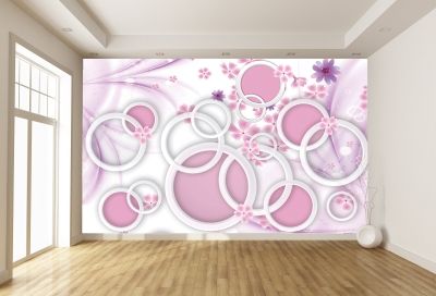 T9005 Wallpaper 3D Abstract flowers and circles