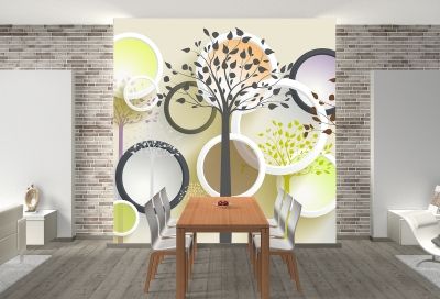 T9009 Wallpaper 3D Abstract trees and circles