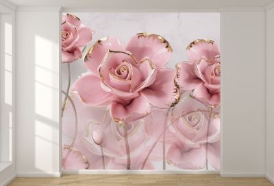 T9020 Wallpaper 3D Flowers in pink and gold