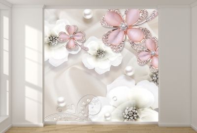 T9023 Wallpaper 3D Composition with flowers and jewelry