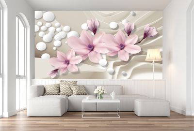 T9026 Wallpaper 3D Magnolias and spheres