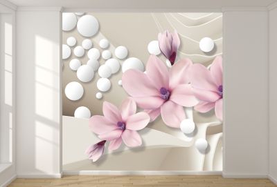 T9026 Wallpaper 3D Magnolias and spheres