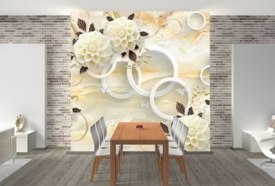 T9028 Wallpaper 3D Circles and vintage flowers
