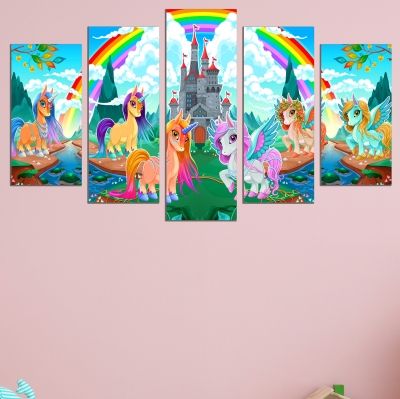 9038 Wall art decoration (set of 5 pieces) Unicorns