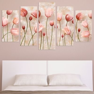 9002 Wall art decoration (set of 5 pieces) Delicate tulips
