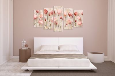 9002 Картина-пано от 5 части Нежни лалета в розово и бежово
