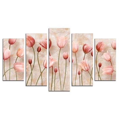 9002 Wall art decoration (set of 5 pieces) Delicate tulips