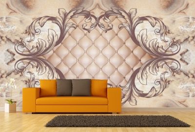 T9061 Wallpaper Vintage ornaments and upholstered leather