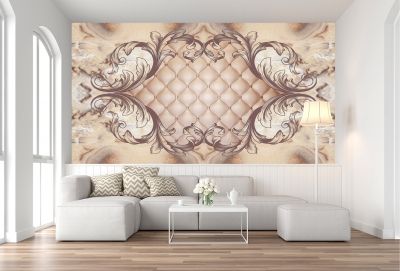 T9061 Wallpaper Vintage ornaments and upholstered leather