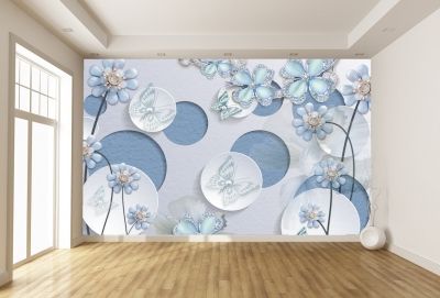 T9062 Wallpaper 3D Circles, flowers and jewelry