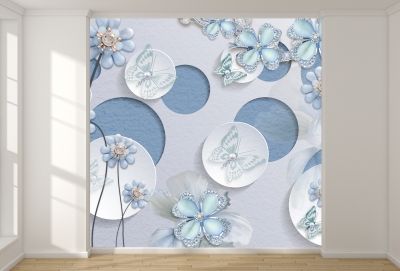 T9062 Wallpaper 3D Circles, flowers and jewelry