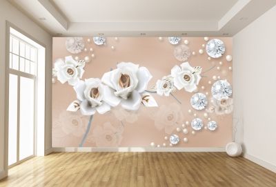 T9066 Wallpaper 3D Flowers and diamonds
