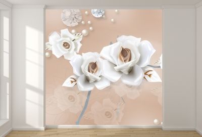 T9066 Wallpaper 3D Flowers and diamonds