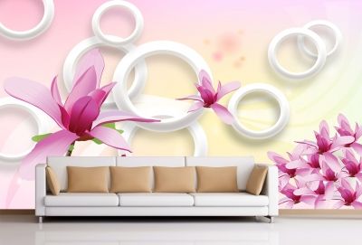 T9070 Wallpaper 3D Magnolias and circles