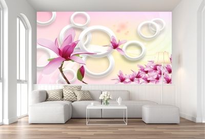 T9070 Wallpaper 3D Magnolias and circles