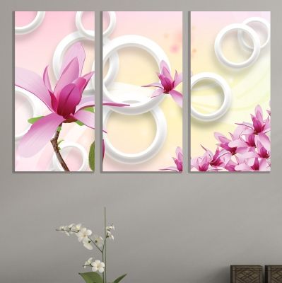 9070 Wall art decoration (set of 3 pieces) Magnolias and circles