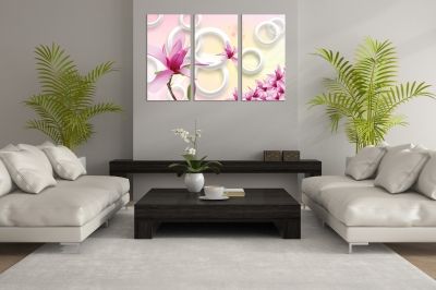 9070 Wall art decoration (set of 3 pieces) Magnolias and circles