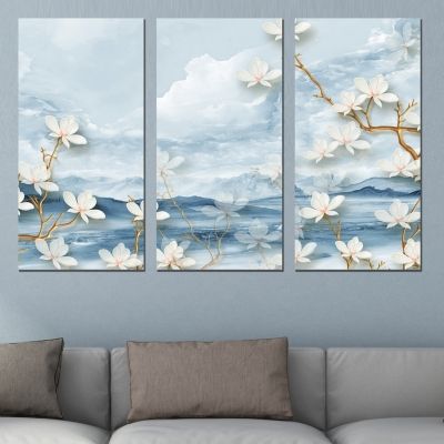 9024 Wall art decoration (set of 3 pieces) Abstract landscape and flowers