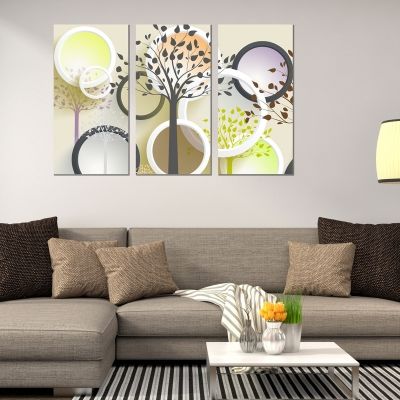9024 Wall art decoration (set of 3 pieces) Abstract trees and circles