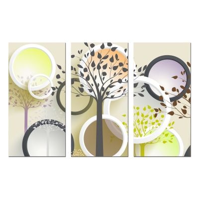 9024 Wall art decoration (set of 3 pieces) Abstract trees and circles