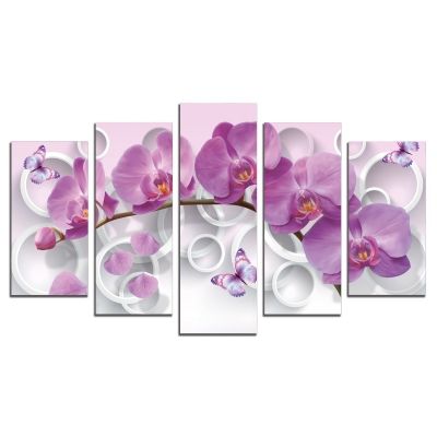 9013  Wall art decoration (set of 5 pieces) Purple orchids