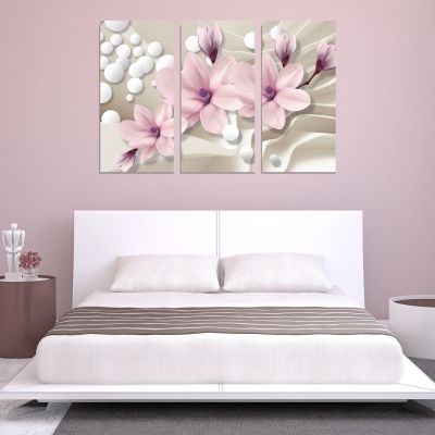 9026 Wall art decoration (set of 3 pieces) Magnolias and spheres