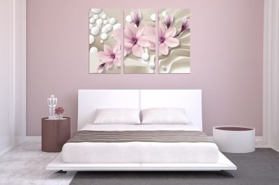 9026 Wall art decoration (set of 3 pieces) Magnolias and spheres