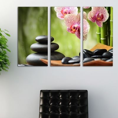 0120  Wall art decoration (set of 3 pieces) SPA stones and orchids