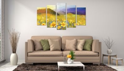 0765 Wall art decoration (set of 5 pieces) Sunflower field