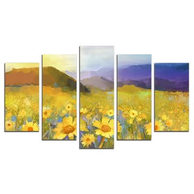 0765 Wall art decoration (set of 5 pieces) Sunflower field