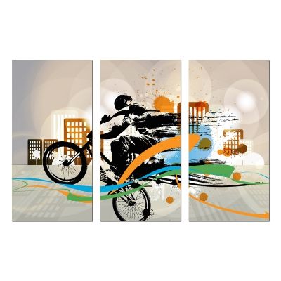 0770 Картина пано от 3 части Абстракция- момче с велосипед