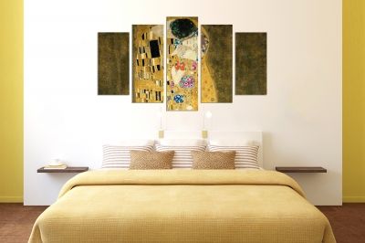 0772 Картина-пано от 5 части Густав Климт - The Kiss  за спалня