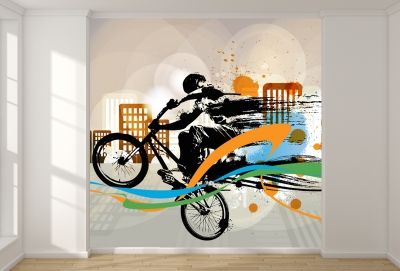 T0770 Wallpaper Abstract - boy with bicycle