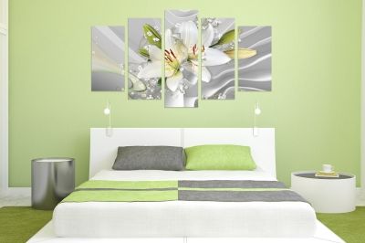 0750  Wall art decoration (set of 5 pieces) White orchids on brown background for bedroom
