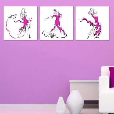 0776 Wall art decoration (set of 3 pieces) Woman dancer in purple