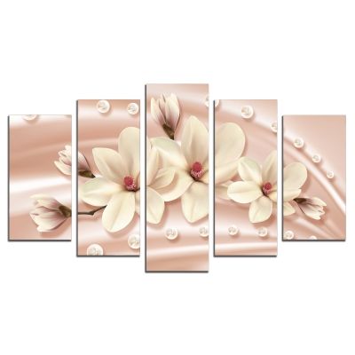 0778  Wall art decoration (set of 5 pieces) Abstraction - Magnolias and diamonds