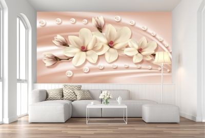 T0778 Wallpaper 3D Magnolias and diamonds