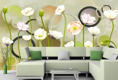 T9076 Wallpaper 3D Circles and flowers
