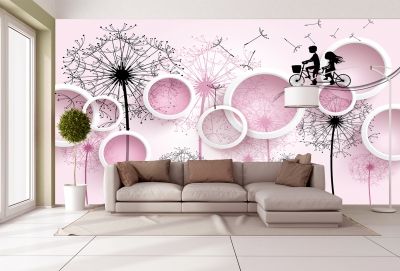 T9077 Wallpaper 3D Dandelions and circle