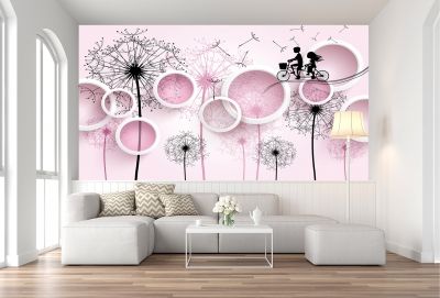 T9077 Wallpaper 3D Dandelions and circle