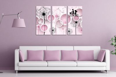 9077 Wall art decoration (set of 3 pieces) Dandelions and circles