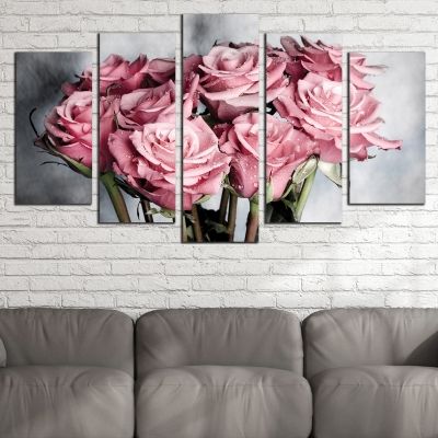 0781 Wall art decoration (set of 5 pieces) Roses on grey background