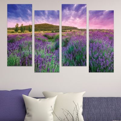 0584  Wall art decoration (set of 4 pieces) Landscape with lavender