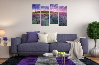 0584  Wall art decoration (set of 4 pieces) Landscape with lavender