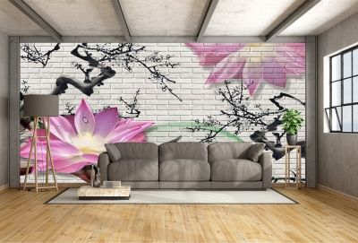 T9079 Wallpaper 3D Lotus (white bricks)