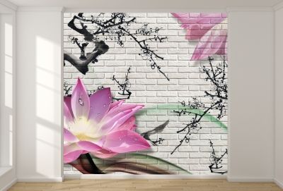 T9079 Wallpaper 3D Lotus (white bricks)