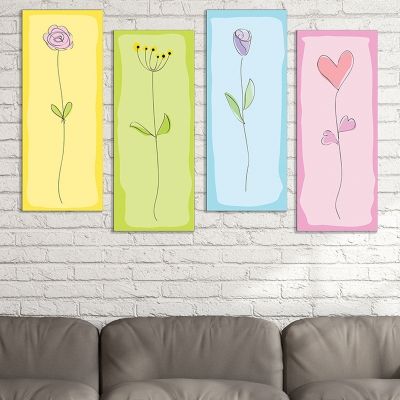 0788  Wall art decoration (set of 4 pieces) Jentle flowers