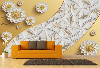 T9095 Wallpaper 3D Flowers and leather